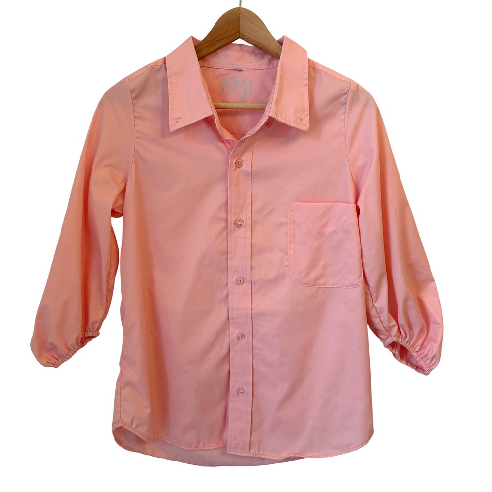 KMJ Meeghan Shirt Button Down Womens XS Pink 3/4 Puff Sleeve Cotton Top Blouse - Picture 2 of 9